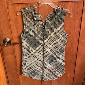 CAbi #3451 Graph Blouse in gray/blue